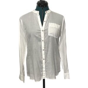 Eileen Fisher Shirt Womens‎ XS White Organic Cotton Band Collar Button Front